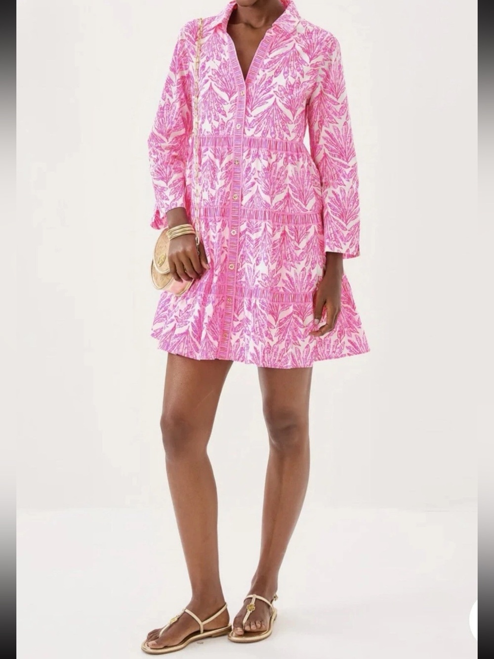 Lilly Pulitzer Pink White Floral Collared Button Front Cotton Shirt Dress 4 NWT - Picture 5 of 9